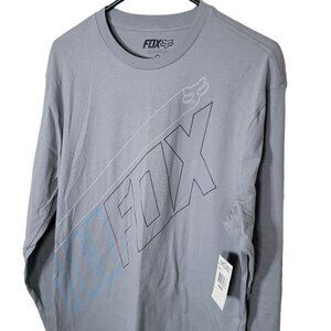 Fox Tee Shirt Gray Mens Medium Standard Fit Blue White Detail